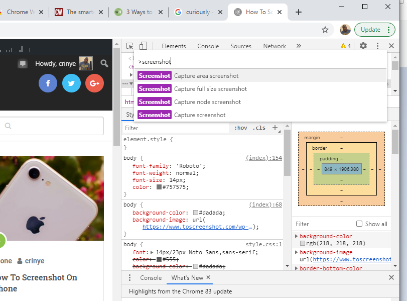how to screenshot on Google chrome